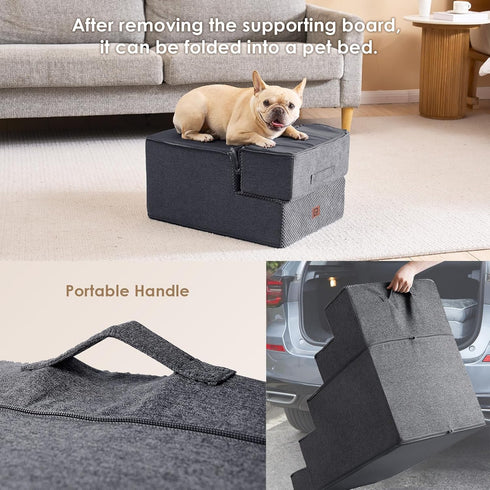 EHEYCIGA Dog Stairs for Small Dogs, 3-Step Extra Wide Indoor Ramp for Couch and Chair, Non-Slip