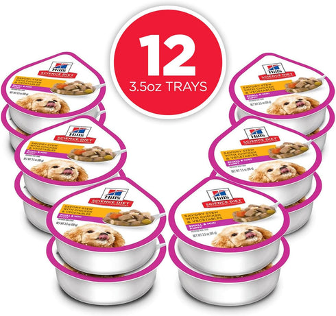 Hill's Science Diet Puppy, Small & Mini Breeds Premium Nutrition, Wet Dog Food, Chicken & Vegetables Stew, 3.5 oz Tray