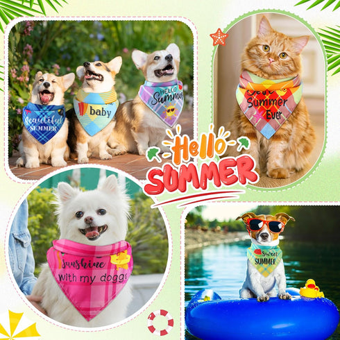100 Summer Sweetude Pcs Plaid Dog Bandana Bulk with Sayings Hawaii Bandana Pet Scarf Triangle Bibs Washable Puppy