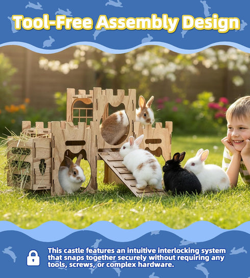 Chinchillas Larger Bunny Castle Sturdy Walnut Color Wooden Rabbit Hideout for Bunnies Guniea Pigs Ferrets Hamsters LXUS
