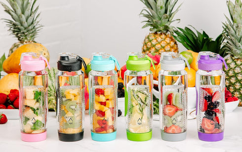 Infusion Pro 32 oz Fruit Infuser Water Bottle with Insulated Sleeve & 50 Recipe eBook: Large Bottom Loading Water