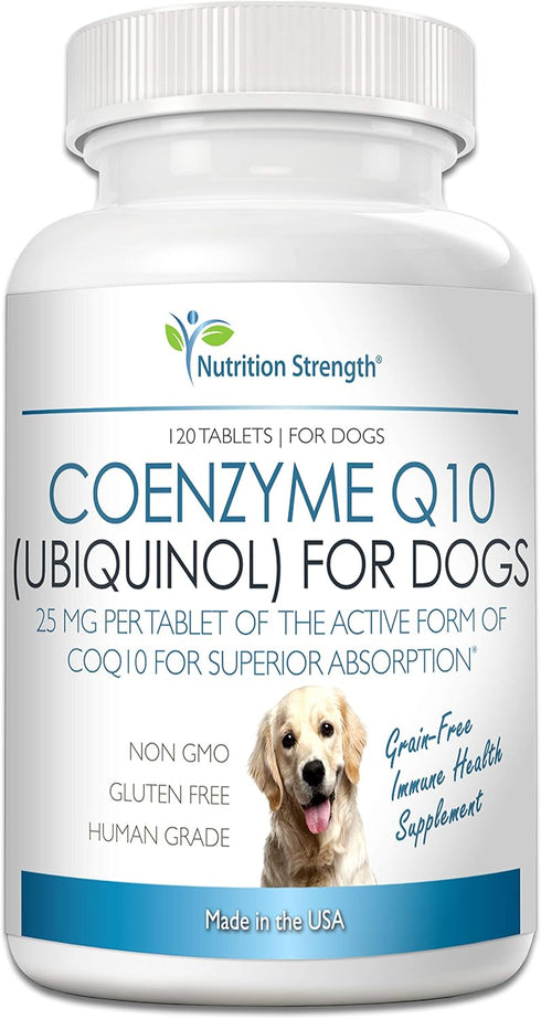 Coenzyme Q10 for Dogs, Ubiquinol Grain-Free Supplement, Promotes Heart Health, Cognitive & Energy Support, 120 Chewable