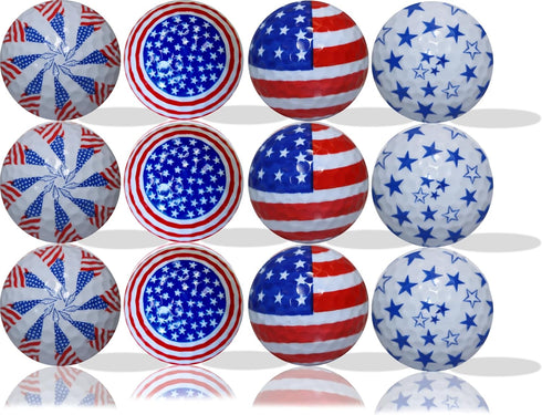 GBM Set of 12 Patriotic Golf Balls - American Flag Design with Stars & Stripes Pattern