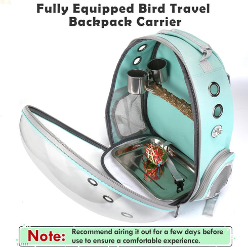 Bird Carrier Backpack Travel Cage with Perch, Clear Parrot Cockatiel Cage with Toy & Food Bowl for Small Pets