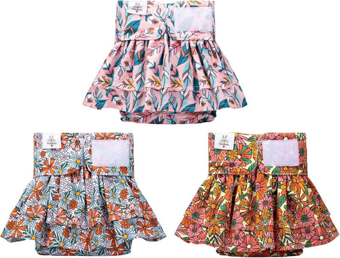 CuteBone Female Dog Diapers with Skirts 3 Pack Reusable Puppy Dresses Pants