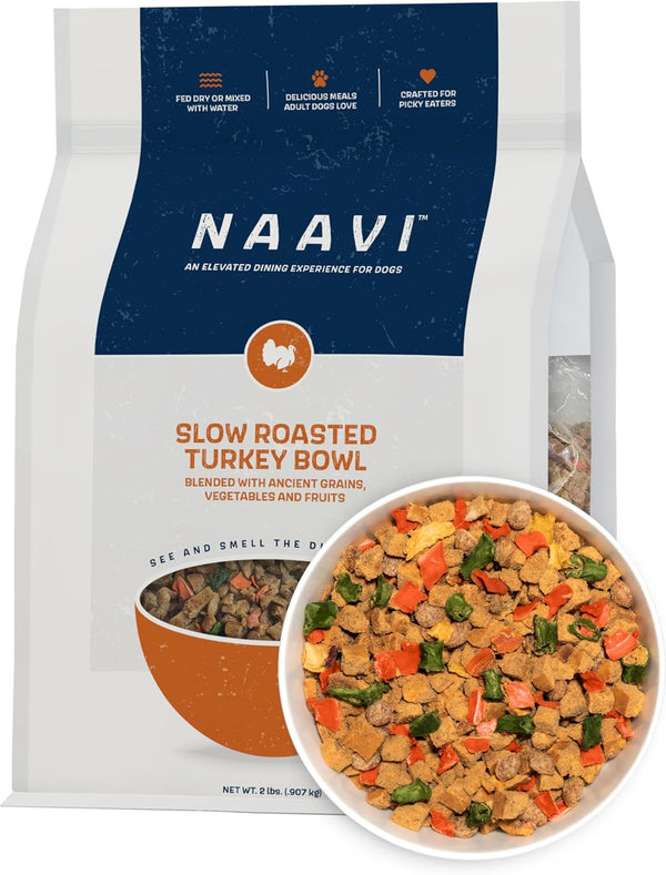NAAVI Natural Dog Food Turkey - Slow-Roasted Turkey Bowl with Ancient Grains,