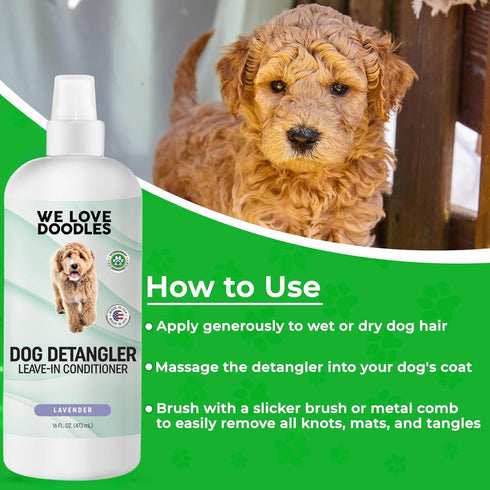 Pack 16 oz We Love Doodles Large Slicker Brush & Lavender Detangler Spray - for Long-Haired Dogs, Dog Leave