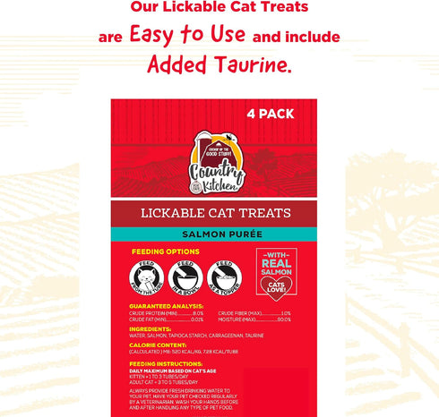 Country 2 Oz, 4 Count Kitchen Salmon Puree Lickable Cat Treats, Made with Real Salmon