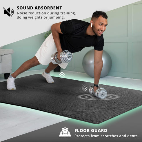 Gym Flooring Set - Interlocking EVA Soft Foam Floor Mat, 18 Pieces Puzzle Rubber Tiles for Protective Ground Surface