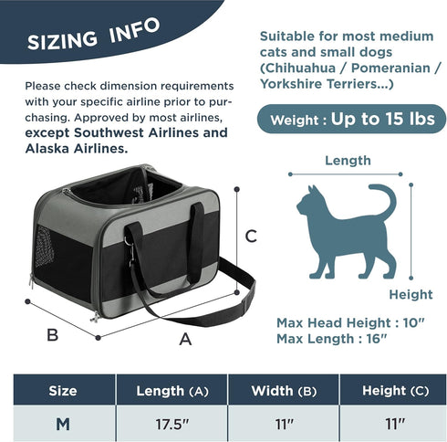 17.5x11x11 Lesure Cat Dog Carrier Airline Approved - Dog Carrier for Small Dogs Collapsible Soft Side TSA Approved