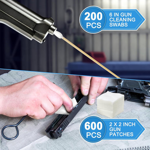Universal Gun Cleaning Kit, 2 X 2 Inches Gun Cleaning Patches, 6 Inches Gun Cleaning Swabs, Reusable Form Swabs, 3 Pcs