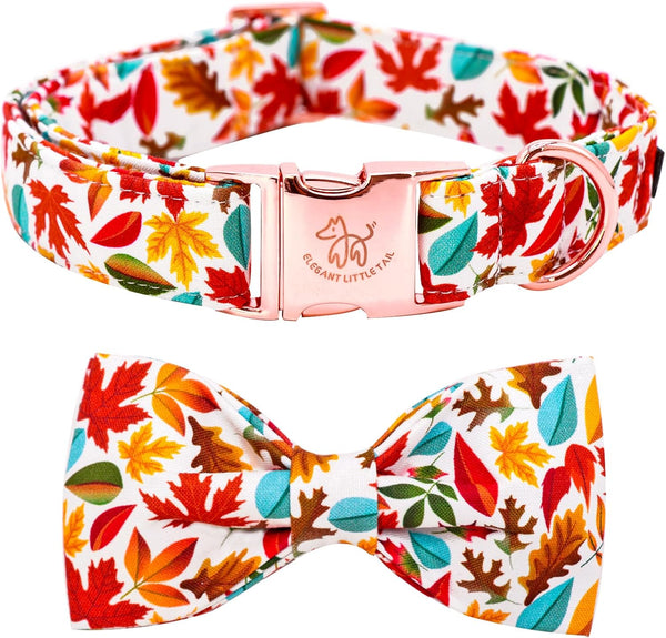 Elegant Little Tail Fall Dog Collar, Adjustable Soft Bow Tie Collar for Male or Female Small Dogs