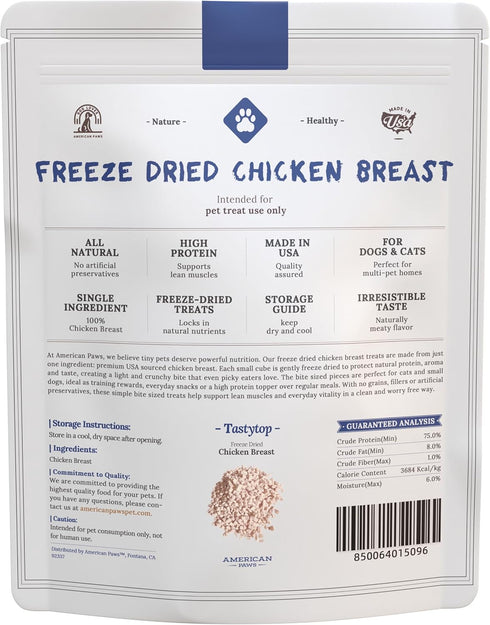 100% 4oz American Paws Freeze Dried Chicken Dog Treats & Cat Treats - Chicken Breast - High Protein, Low Fat - Perfect