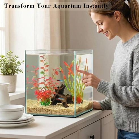 LIYAOLI 2 Pack Aquarium Artificial Plants Tall Realistic Fish Tank Plants Decor with Stable Base, Safe Soft Leaves