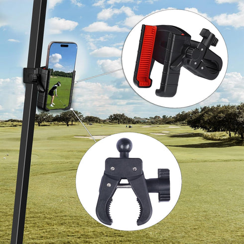 Golf Cart Phone Mount Holder, Compatible with iPhone/Galaxy/Google Pixel, EZGO/Club Car/Yamaha, Black-Red
