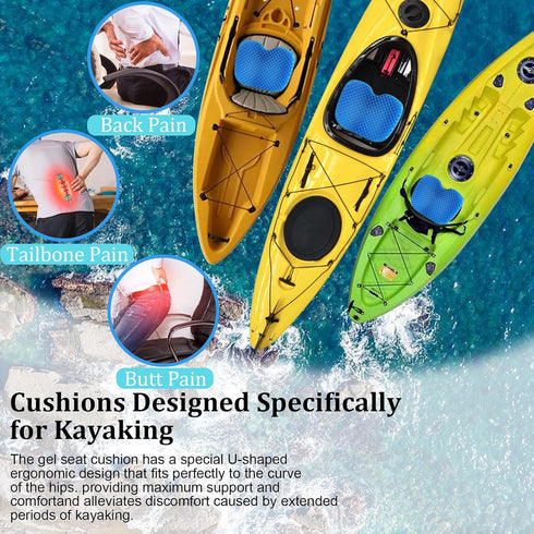 NEW-Vi Anti-Slip Kayak Seat Cushion, Waterproof Thicken Gel Pad for Sit in Kayak Chair, Fishing Kayak Accessories