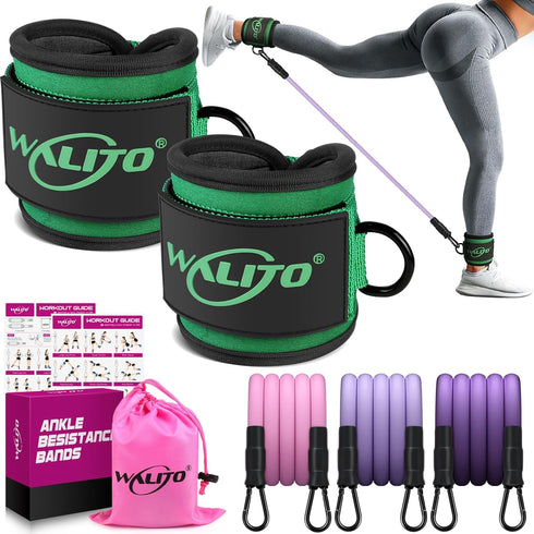 WALITO Ankle Resistance Bands with Cuffs, Ankle Weights for Women, Glutes Workout Equipment, Home Gym Exercise Equipment