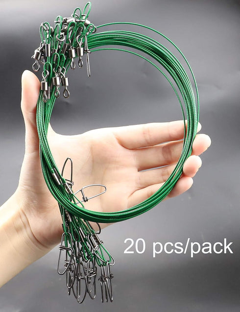 Fishing Leaders Line, 125LB Steel Leaders with Swivels and Snaps, 19.68in for Saltwater Fishing