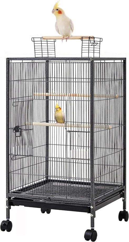 36-Inch Deluxe Wrought Iron Bird Flight Cage with Rolling Stand for Parrots, Conure, Lovebird, Cockatiel