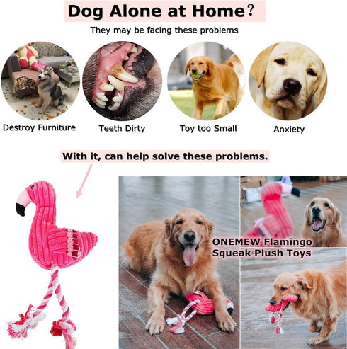 Dog Plush Toys, Cute Flamingo Durable Squeaky Teething Toys for Puppies, Interactive Stuffed Chew Toys for Dogs