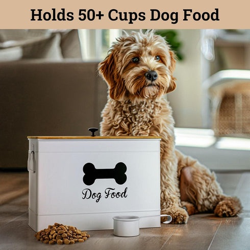 15 lb (50 100 lbs Dog Food Container Airtight Cup) Capacity with Metal Scoop - Cute Airtight Dog Food Storage Container