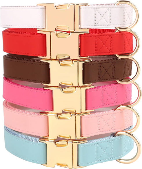 PET ARTIST Soft & Comfy Girl Dog Collars, Bright Classic Pink Leather for Medium Dogs, Heavy Duty Nylon with Quick