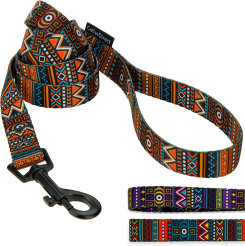 CollarDirect Aztec Dog Leash, Nylon Tribal Pattern Pet Leash for Small Medium Large Dogs, 5 FT Long for Walking