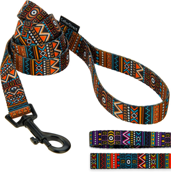CollarDirect Aztec Dog Leash, Nylon Tribal Pattern Pet Leash for Small Medium Large Dogs, 5 FT Long for Walking