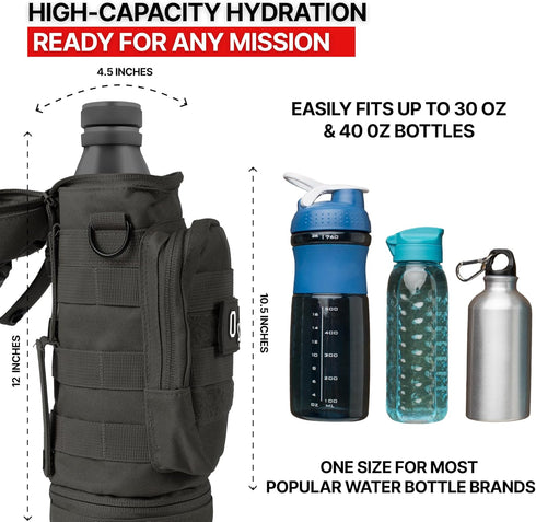 Molle Water Bottle Pouch - Fits Most 32 and 40 oz Bottles, Insulated Holder