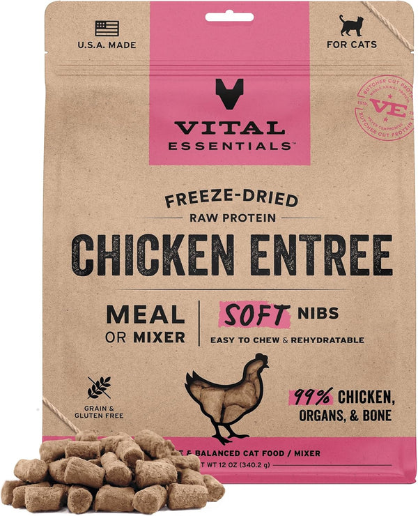 Vital Essentials Freeze Dried Cat Food, Raw Chicken Soft Nibs | Complete