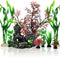 Fish Tank Decorations Plants with Resin Cave Rock View, 9pcs Plastic Aquarium Accessories, Fish Cave and Hideout