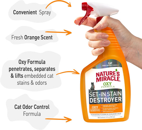 Nature’s Miracle Set-In Stain Destroyer, 24 Ounces, Oxy Formula With Orange Scent for Cat Messes