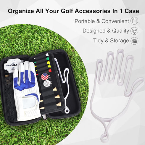 Golf Glove Holder Case for Accessories with Removable Glove Shaper Portable Golfer Gifts for Men & Women Caddy