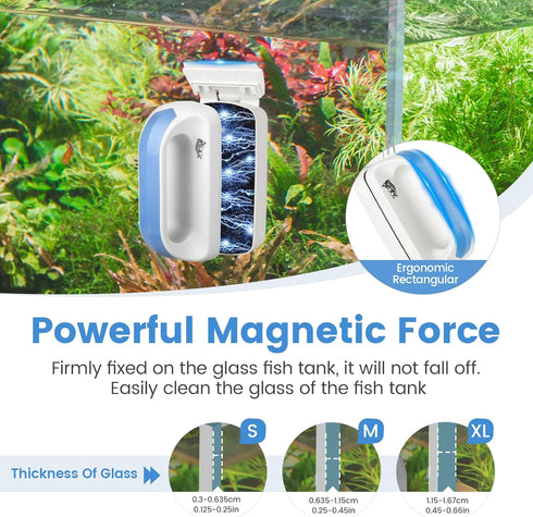 2 0.25-0.45 inch AQQA Aquarium Magetic Glass Cleaner Brush with Detachable Scrapers Floating Fish Tank Cleaning Tools