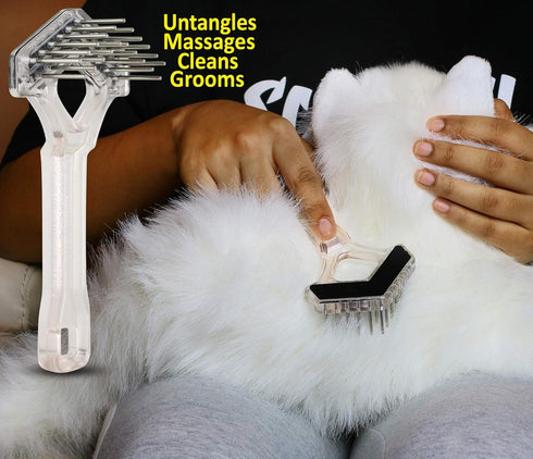 Mini-Rake V-Shape Double Row Rotating Teeth for Dematting Dogs and Cats