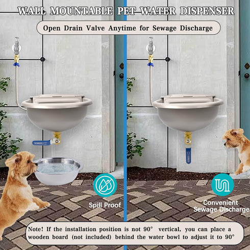 boajf 2 (1 Automatic Dog Water Dispenser with Drain Hole & Drain Valve, Stainless Steel Auto Dog Water Bowl with Float