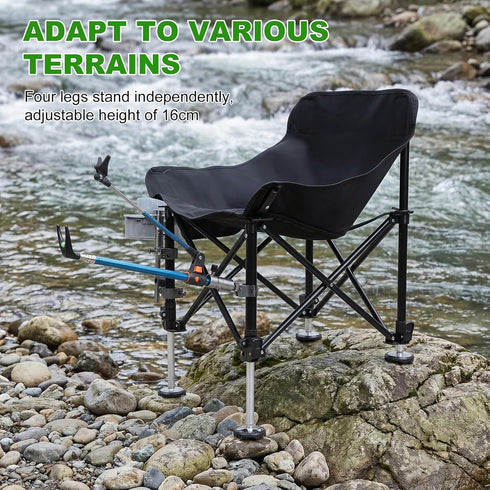 220lbs Folding Fishing Chair with Complete Accessories, Load Capacity, Portable Fishing Chair with Non-Slip Foot Pads