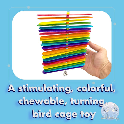 1112 by M&M Rainbow Chew Stick - Handcrafted Breakable Turnable Hanging Bird Cage Toy, Bright Colors, Spinning Sticks