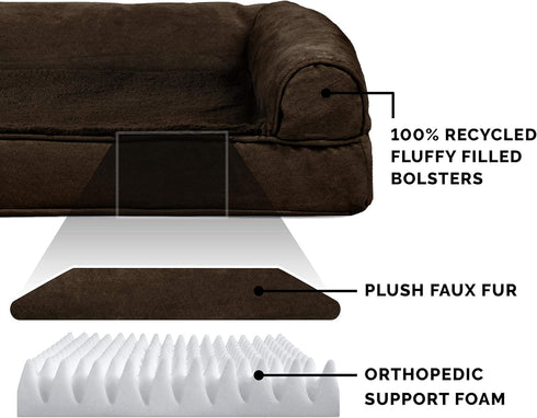 Furhaven Orthopedic Dog Bed for Large Dogs, Removable Bolsters, Washable Cover, Plush Suede Sofa, Espresso, Jumbo/XL