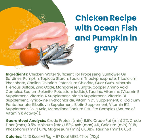 almo nature Classic Complete Wet Cat Food Chicken Recipe with Ocean Fish and Pumpkin in gravy 2.47 oz (Pack of 12)