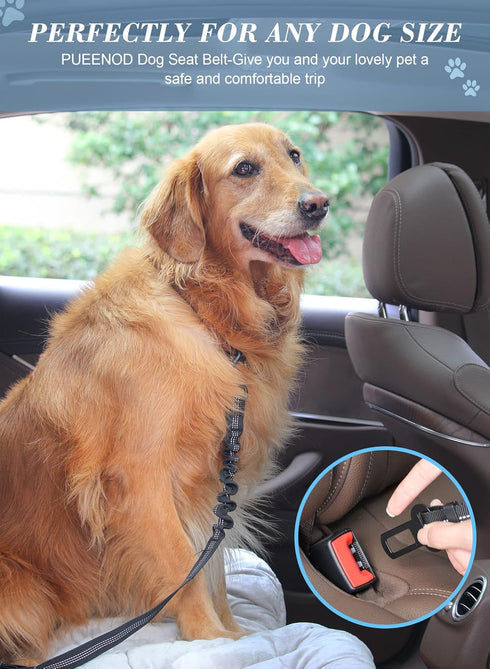 PUEENOD 2 Pack Dog Seat Belt Adjustable Dog Car Seatbelts for Vehicle Nylon Pet Safety Seat Belt with Elastic Bungee