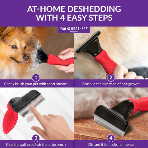 Paw Brothers Deshedding Tool, Professional Grooming Brush for Dogs and Cats, Medium and Long Pet Hair Remover