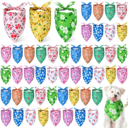 Weewooday 50 Pcs Spring Dog Bandanas Bulk for Dogs Soft Bibs Adjustable Triangle