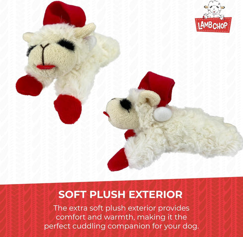 Multipet Lamb Chop Dog Plush Toy w/ Santa Hat, Extra Soft Plush, 6” Cream, Squeaky Toy for All Dogs