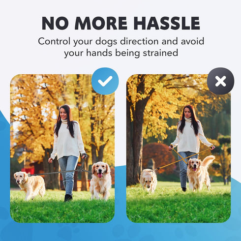 Double Dog Leash – Adjustable Length Long Leash for Training, Reflective Design, Heavy Duty Nylon (Black, Large)