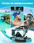 Greatever Snorkel Set Adult, Pano 3 Window Snorkel Mask, Anti-Fog Scuba Diving Mask, Dry Top Snorkel Goggles