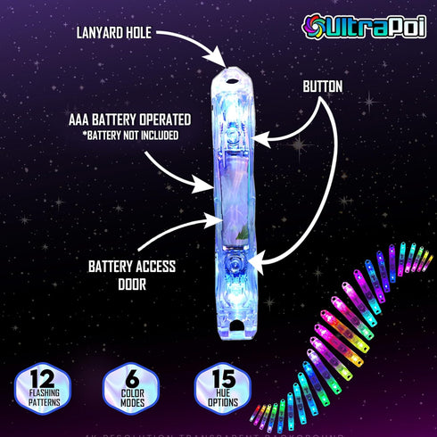 (1)) 70 UltraPoi Ultralight LED Glow Stick (Single - Customizable Rainbow Glowstick with Over Brilliant Color Modes