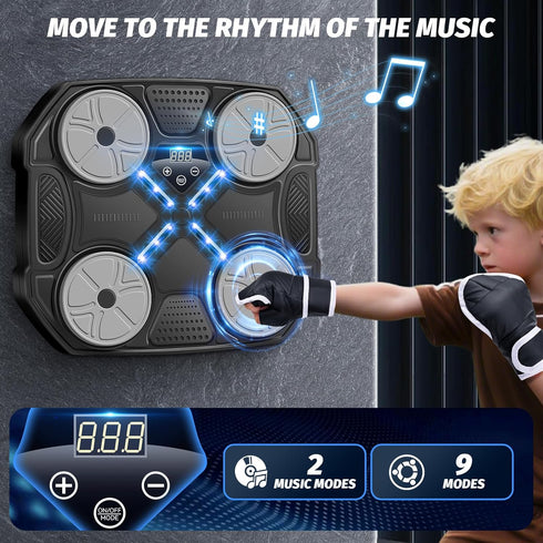 Music Boxing Machine for Adults and Teens, Wall Mounted Bluetooth Smart Boxing Training Equipment with Gloves, Punching