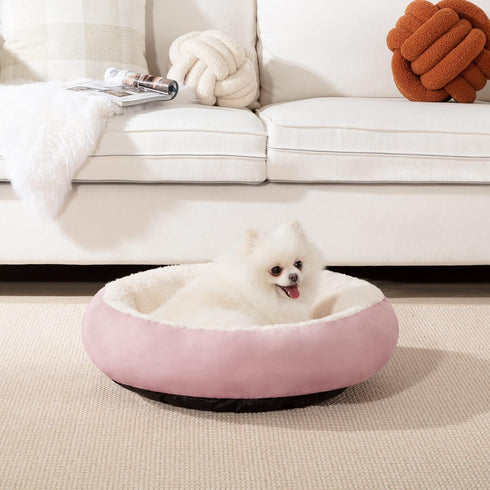 Love's Cabin Round Donut Cat and Dog Cushion Bed, 20in Pet Bed for Cats or Small Dogs, Anti-Slip & Water-Resistant, Pink