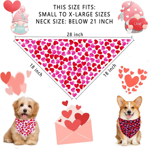 Kunovate 2 Pack, Valentine's Day Dog Bandanas Hearts Dog Bandana Reversible Triangle Bibs Scarf, Adjustable Bandanas